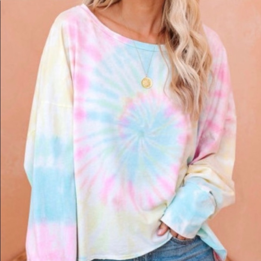 Pastel Color Tie Dye Slouchy Pullover. XL